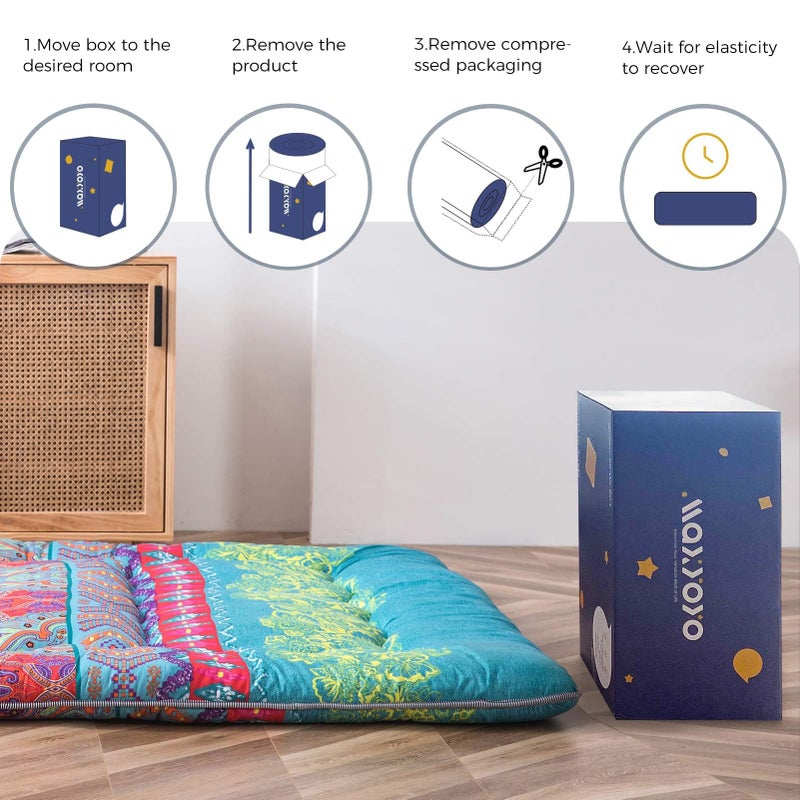 MAXYOYO Bohemian Retro Mattress Boho Floral Style Japanese Futon Mattress Tatami Floor Mat Foldable Lounger Portable Camping Sleeping Pad Couch Bed Twin Size - Image 5